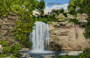 View of Minneopa Falls near, Minnesota, 1945 Postcard Reproduction