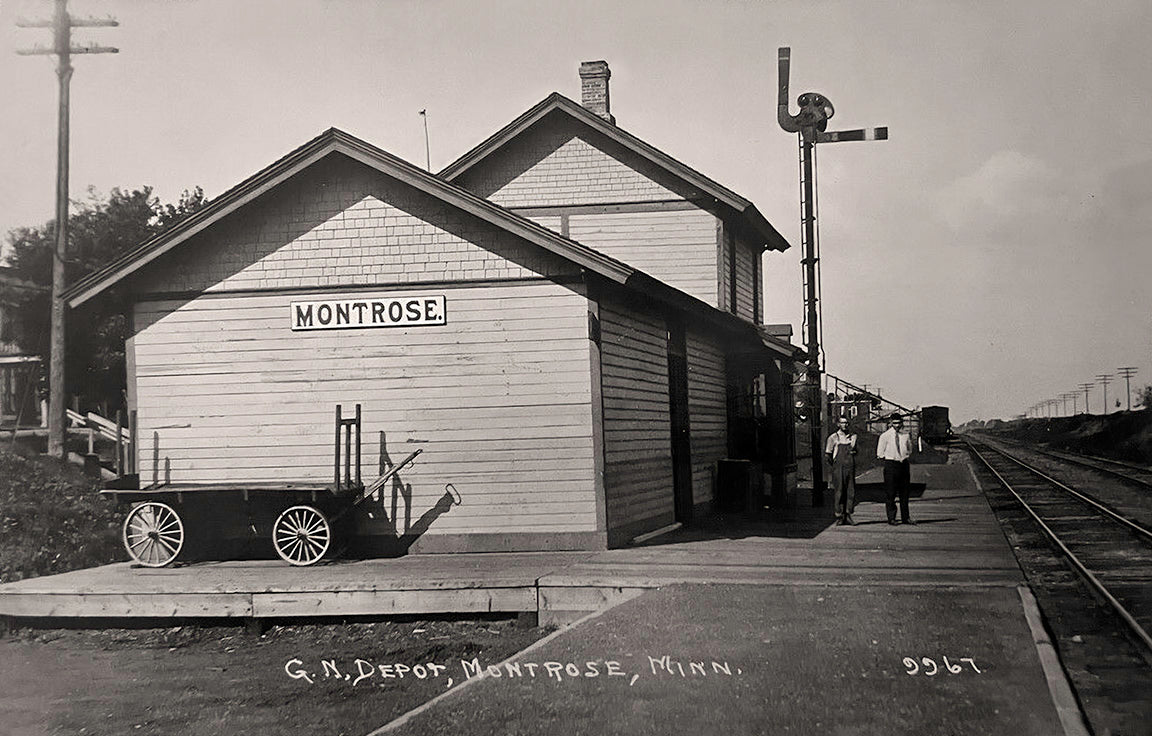 Great Northern Depot, Montrose, Minnesota, 1910s Postcard Reproduction