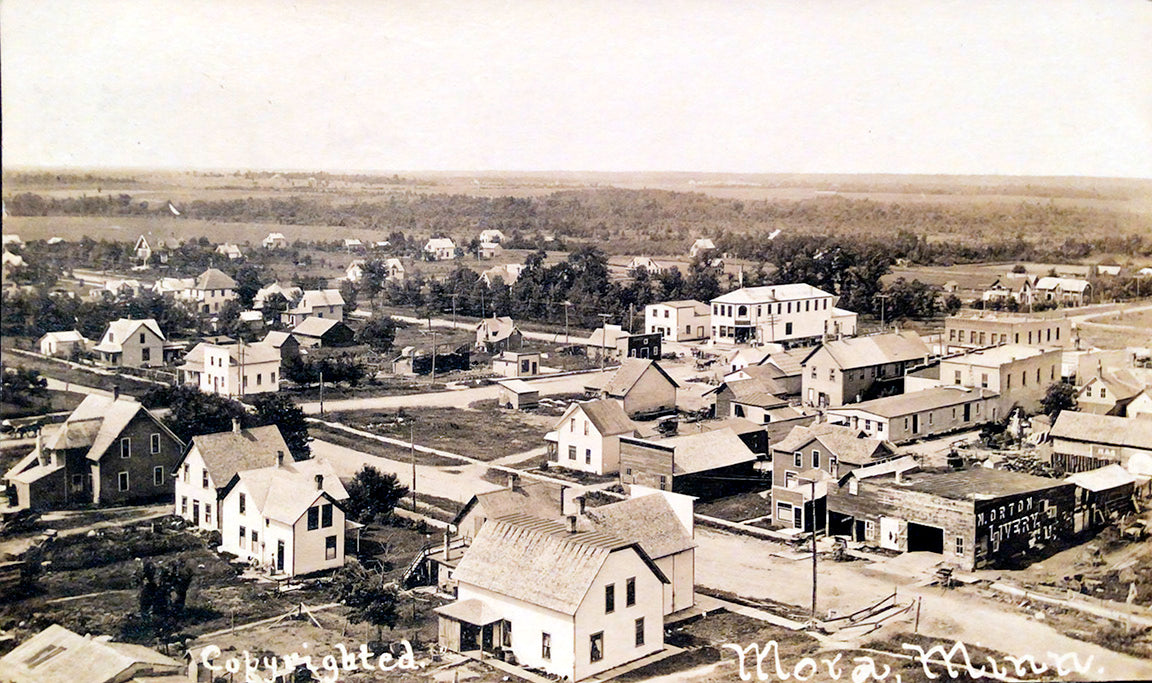 Birds-eye View, Mora, Minnesota, 1909 Postcard Reproduction