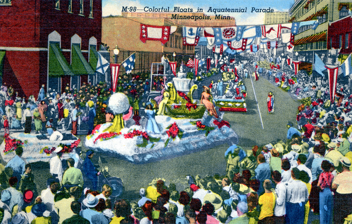 Aquatennial Parade on Nicollet Avenue, Minneapolis, Minnesota, 1949 Postcard Reproduction