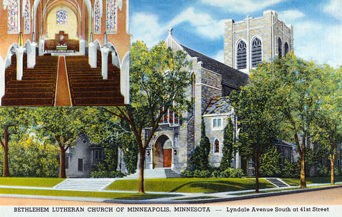 Bethlehem Lutheran Church, Minneapolis, Minnesota, 1944 Postcard Reproduction