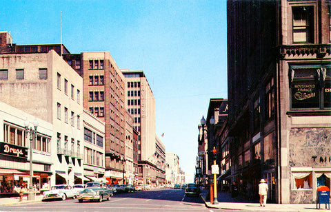 Nicollet Avenue looking north from 9th Street, Minneapolis, Minnesota, 1959 Postcard Reproduction