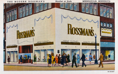 Rossman's Clothing Store, Minneapolis, Minnesota, 1941 Postcard Reproduction