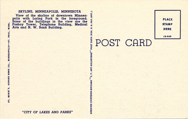 Night View of Skyline, Minneapolis, Minnesota, 1941 Postcard Reproduction