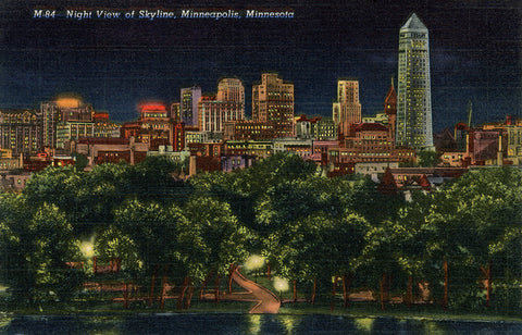 Night View of Skyline, Minneapolis, Minnesota, 1941 Print