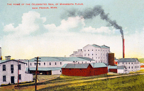 Home of the Celebrated Seal of Minnesota Flour, New Prague Minnesota, 1908 Postcard Reproduction