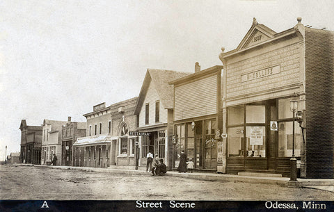 Street Scene, Odessa Minnesota, 1908 Postcard Reproduction