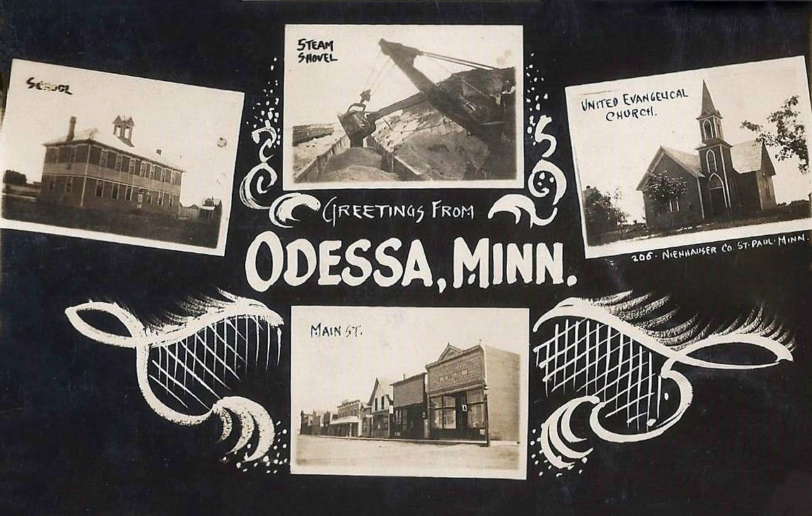 Multiple scenes, Odessa, Minnesota, 1909 Postcard Reproduction