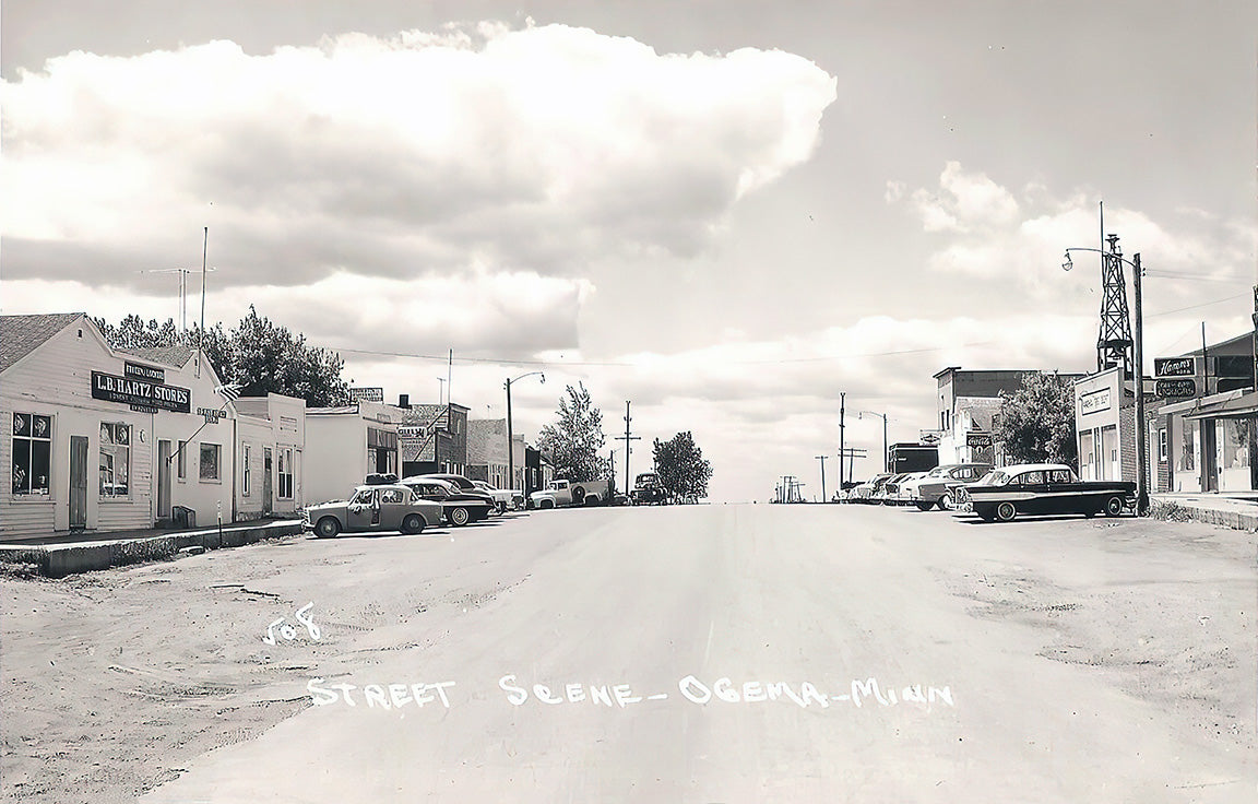 Street scene, Ogema, Minnesota, late 1950s Postcard Reproduction