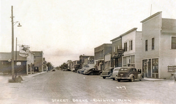 Street Scene, Ogilvie, Minnesota, 1940s Postcard Reproduction