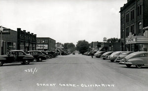 Street scene, Olivia, Minnesota, 1940s Postcard Reproduction