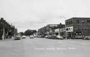 Street scene, Olivia, Minnesota, 1950s Postcard Reproduction