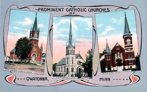 Prominent Catholic Churches of Owatonna Minnesota 1910s Postcard Reproduction