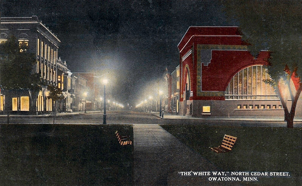 "The White Way" in Owatonna Minnesota 1910s Postcard Reproduction