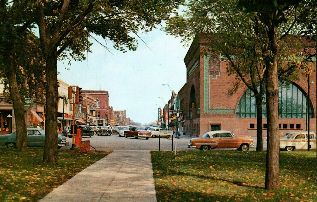 Cedar Street in Owatonna Minnesota 1950s Postcard Reproduction