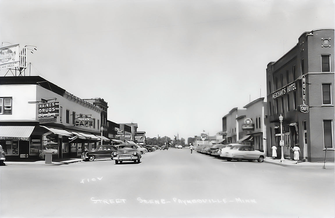 Street Scene, Paynesville, Minnesota, 1950 Postcard Reproduction
