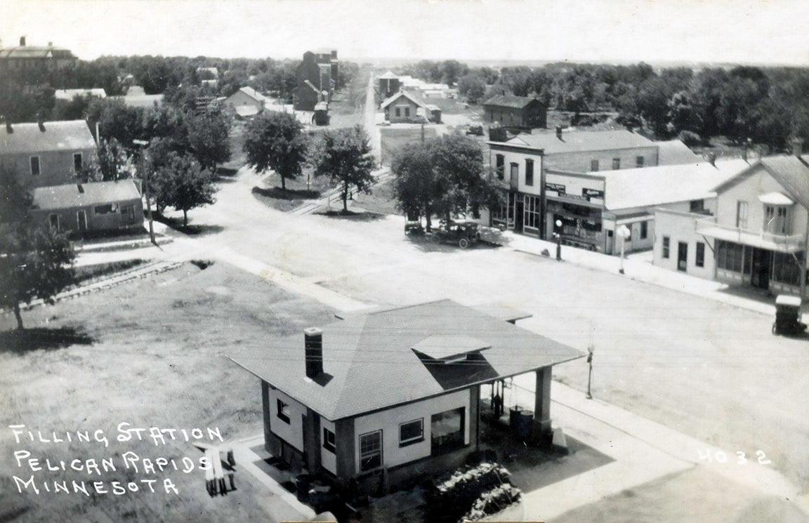 Filling Station, Pelican Rapids, Minnesota, 1920s Postcard Reproduction