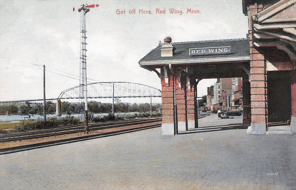 Train Depot, Red Wing, Minnesota, 1908 Postcard Reproduction