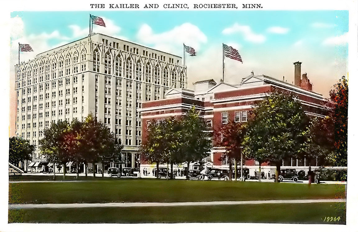 Mayo Clinic and Kahler Hotel in Rochester Minnesota 1928 Postcard Reproduction