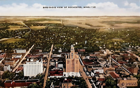 Birds-eye View of Rochester Minnesota, 1940s, Postcard Reproduction