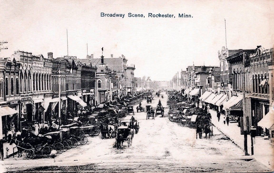 Scene on Broadway in Rochester, Minnesota, 1908, Postcard Reproduction