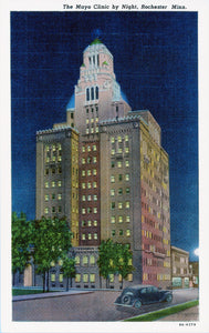Night View of Mayo Clinic, Rochester Minnesota, 1934 Postcard Reproduction