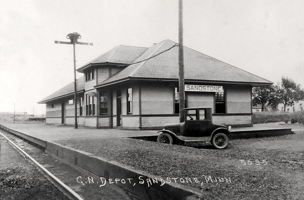 Great Northern Depot at Sandstone, Minnesota, 1920s Postcard Reproduction