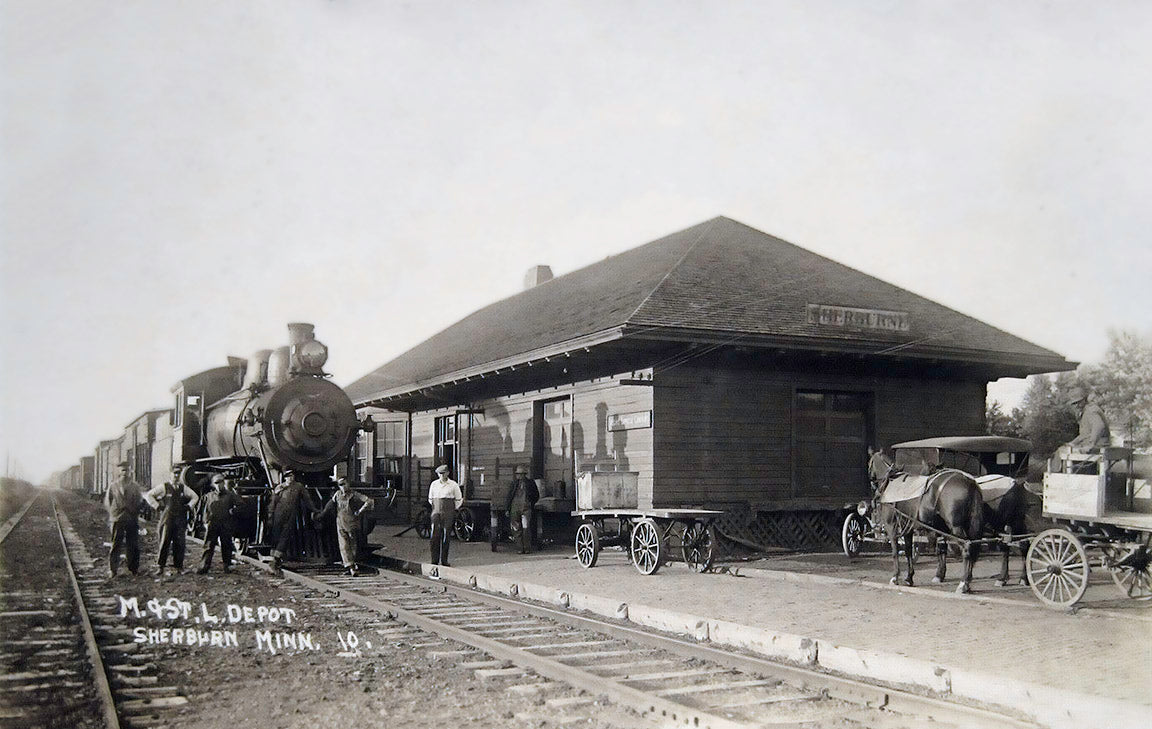 Depot, Sherburn, Minnesota, 1915 Postcard Reproduction