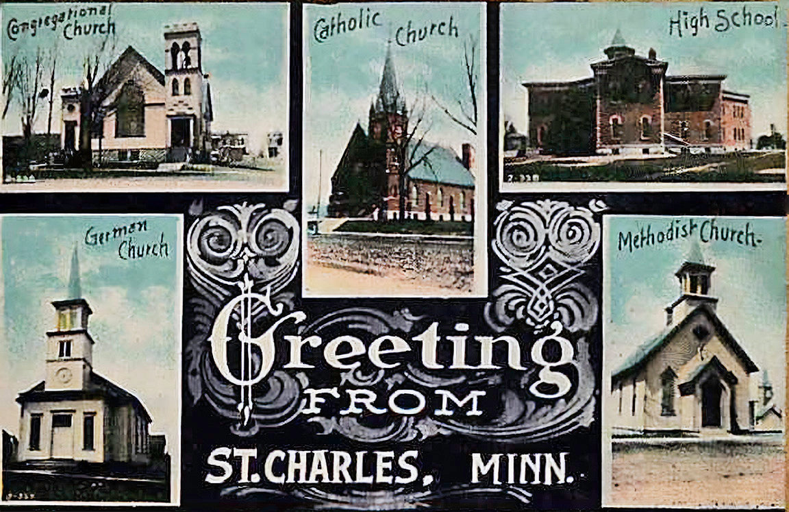 Multiple views of St. Charles, Minnesota, 1910 Postcard Reproduction