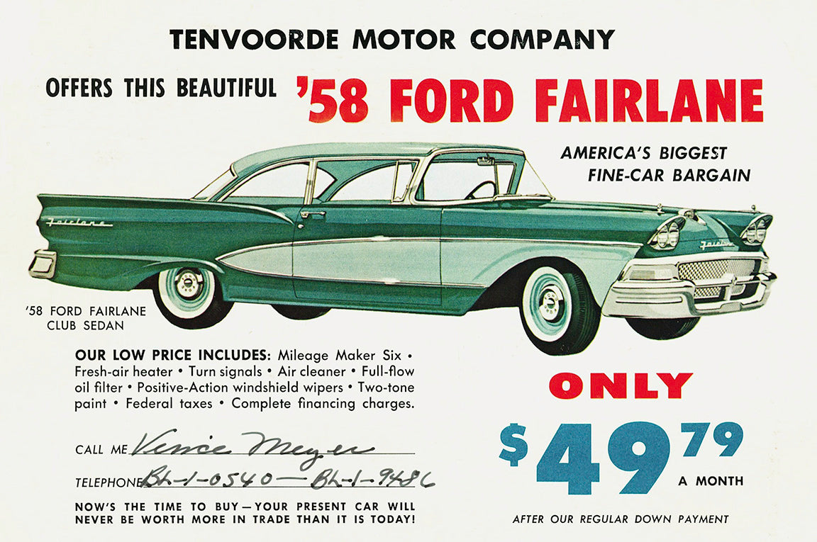 Ad for New Ford, Tenvoorde Ford, St. Cloud, Minnesota, 1958 Print