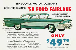 Ad for New Ford, Tenvoorde Ford, St. Cloud, Minnesota, 1958 Postcard Reproduction