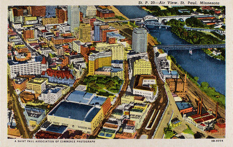 Aerial View of Downtown St. Paul, Minnesota, 1943 Postcard Reproduction