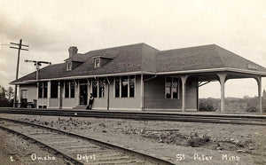 Omaha railroad depot, St. Peter, Minnesota, 1909 Postcard Reproduction