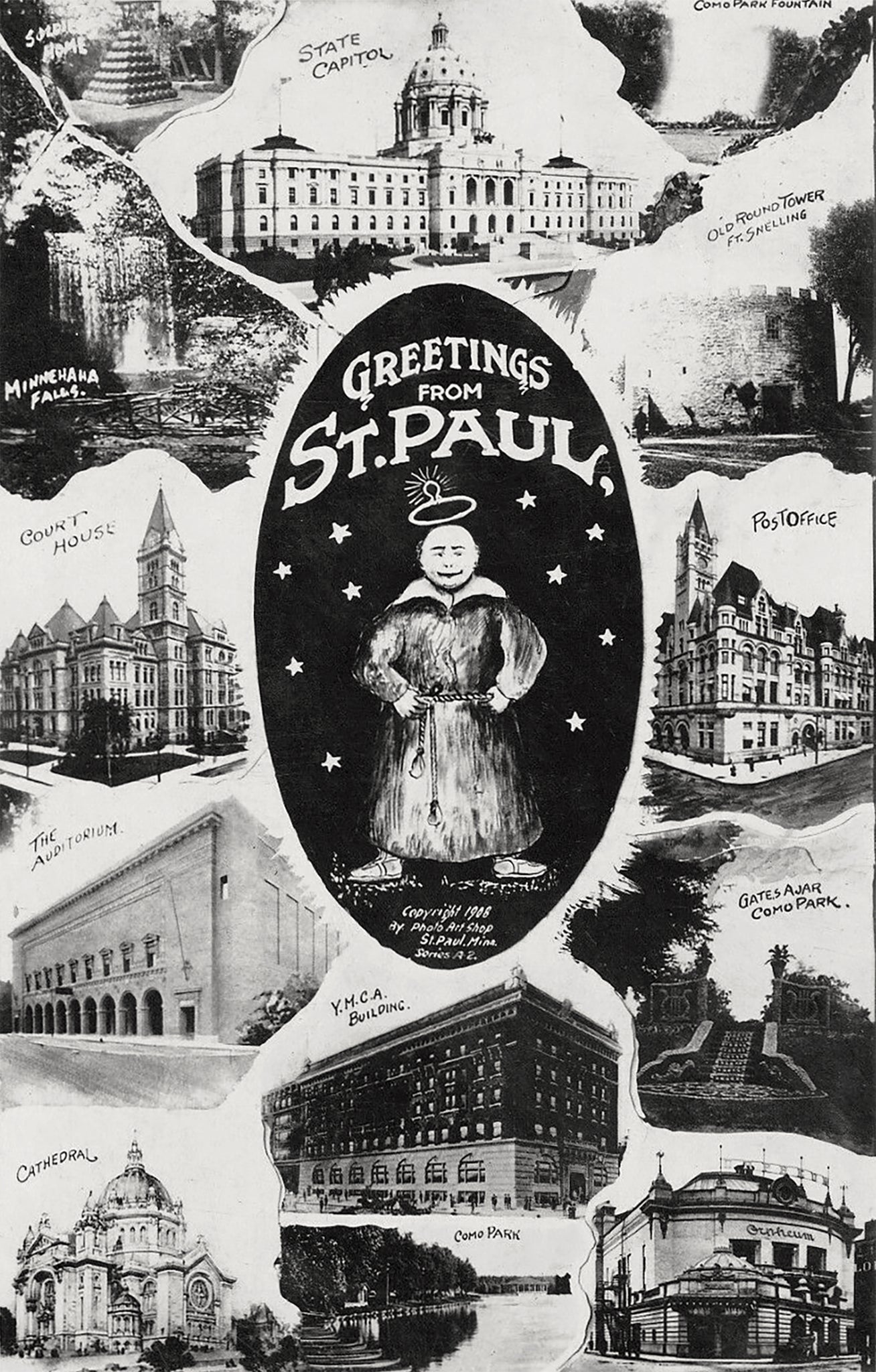 Multiple scenes of St. Paul, Minnesota from 1908 Postcard