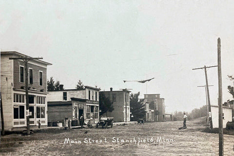 Street scene, Stanchfield, Minnesota, 1910s Postcard Reproduction