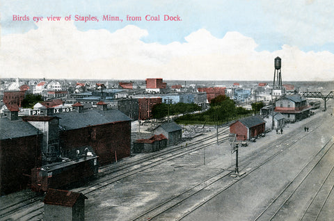 Birds-eye View of Staples, Minnesota, 1909 Postcard Reproduction