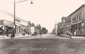 Main Street, Staples, Minnesota, 1920 Postcard Reproduction
