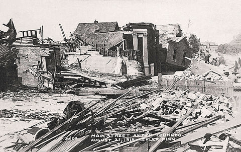 Main Street after the tornado, Tyler Minnesota, August 21st, 1918 Postcard Reproduction
