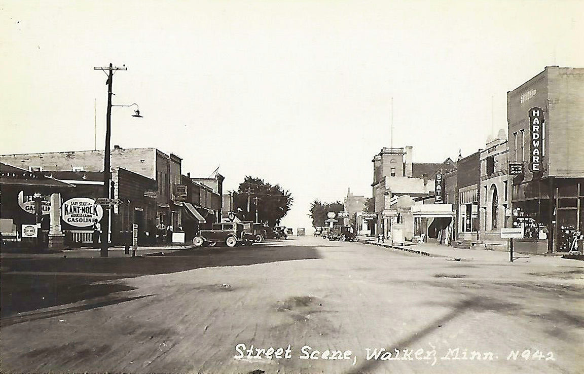 Street scene, Walker Minnesota, 1930s Postcard Reproduction