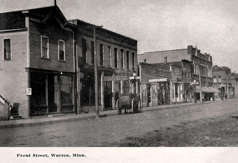 Front Street, Warren, Minnesota, 1908 Postcard Reproduction