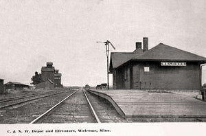 C&NW Depot, Welcome, Minnesota, 1910 Print