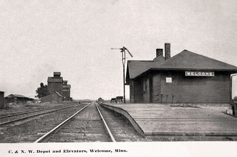 C&NW Depot, Welcome, Minnesota, 1910 Minnesota Postcard Reproduction