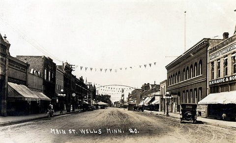 View of Main Street Carnival, Wells Minnesota, 1910s Postcard Reproduction