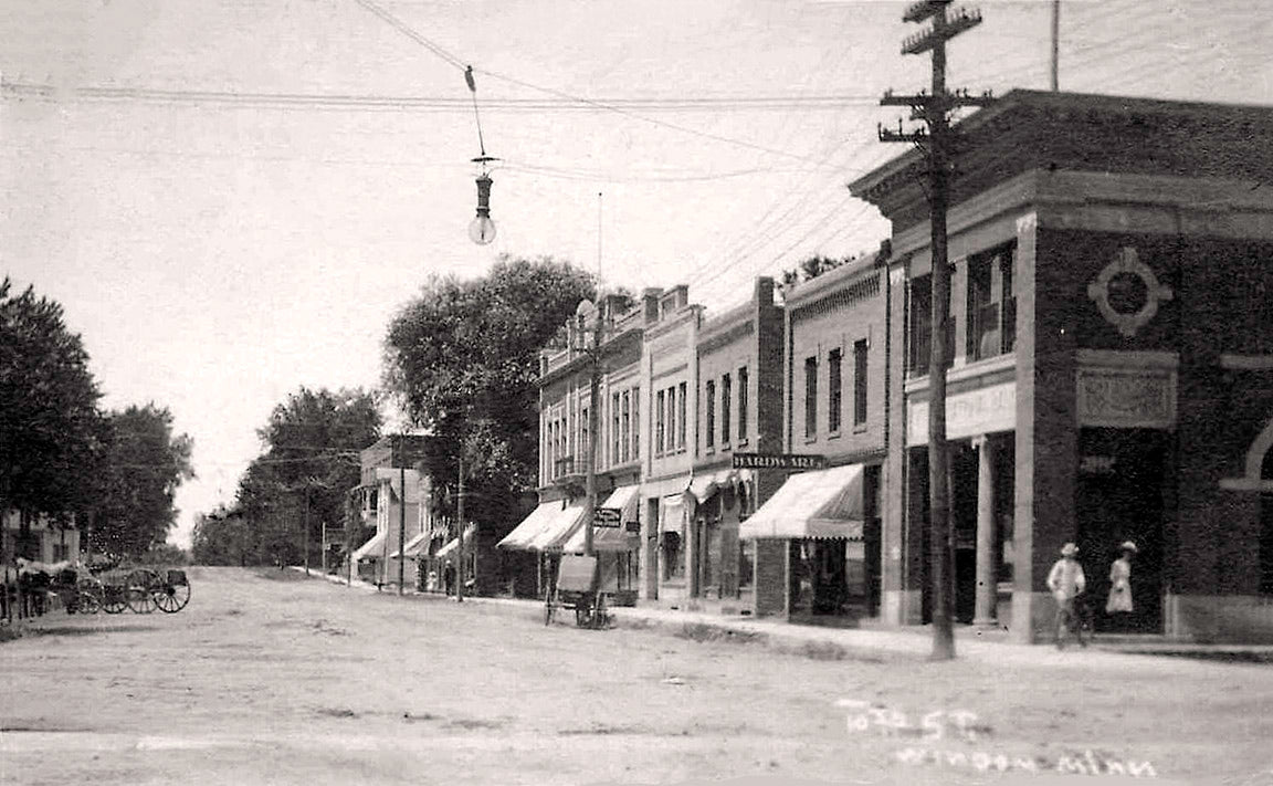 Vintage view of Tenth Street in Windom, Minnesota, 1910s Postcard Reproduction