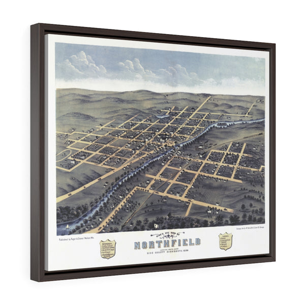 Birds-eye View of Northfield Minnesota 1870 Horizontal Framed Premium Gallery Wrap Canvas
