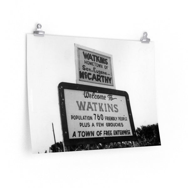 1970s Welcome Sign in Watkins, Minnesota, Home of Eugene McCarthy Premium Matte horizontal posters