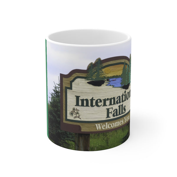 International Falls Minnesota Welcome Sign White Ceramic Mug