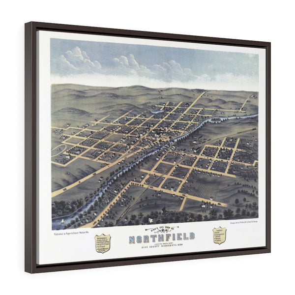 Birds-eye View of Northfield Minnesota 1870 Horizontal Framed Premium Gallery Wrap Canvas