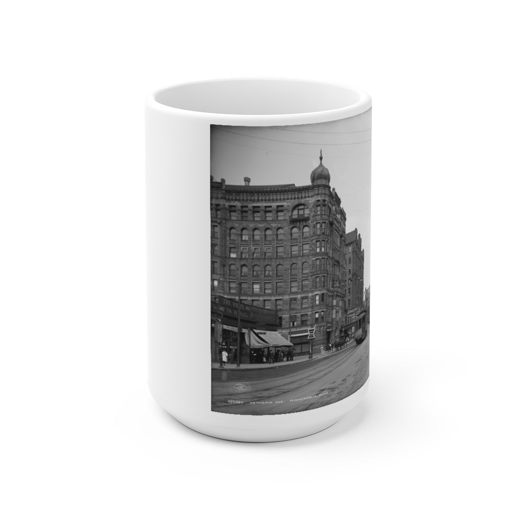 Products Hennepin Avenue in Downtown Minneapolis, Minnesota, 1908 White Ceramic Mug