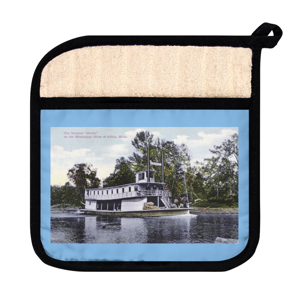 Steamboat "Oriole" on the Mississippi River near Aitkin, Minnesota in 1908 Pot Holder with Pocket